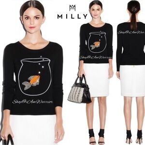 Milly rare beaded/jeweled goldfish viscose blend black pullover *shop@iamwarrior